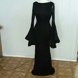 Black Lace Fitted Mermaid Dress with bell sleeves